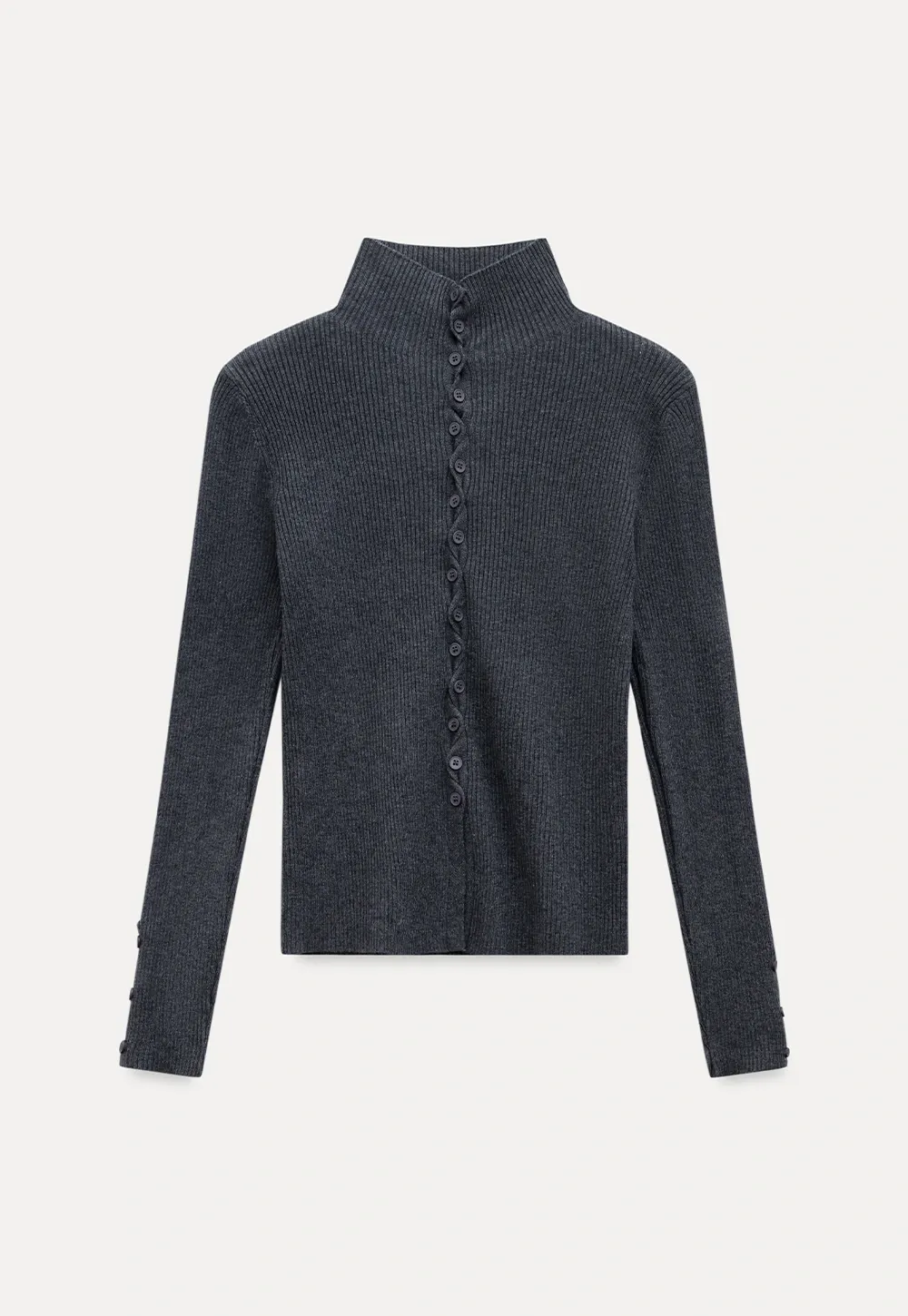 Stand-Collar Twist Button Knit Top