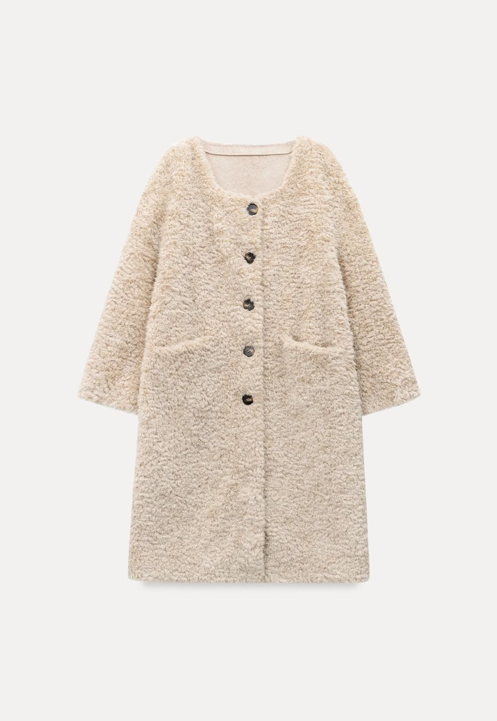 Women Long Fuzzy Teddy Coat with Attached Scarf