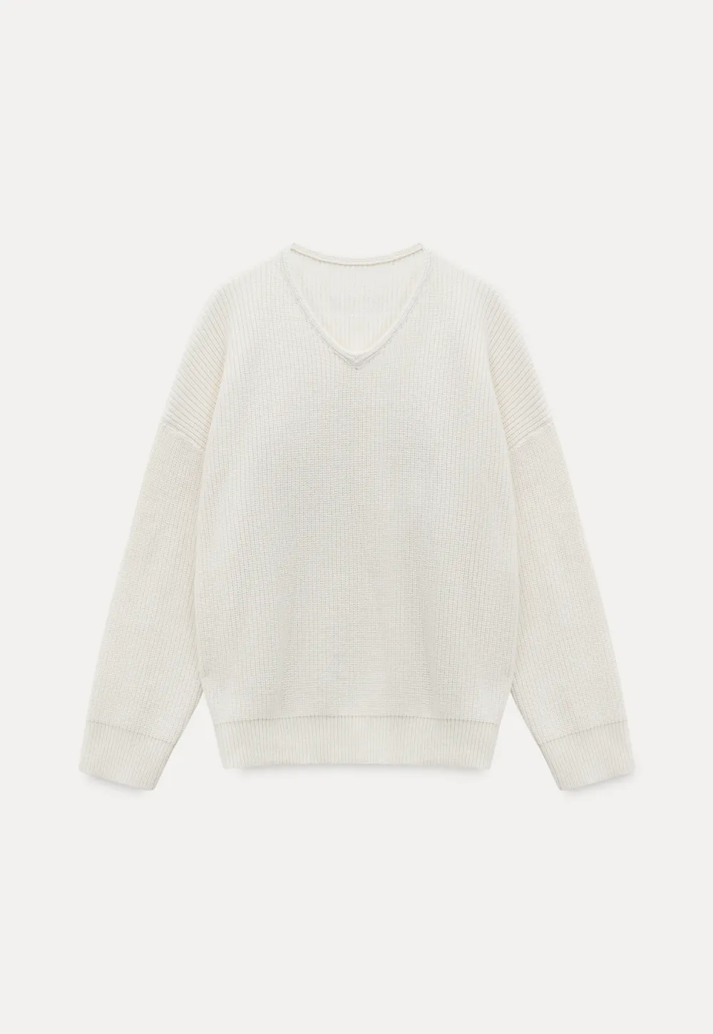 Ribbed V-Neck Knit Sweater