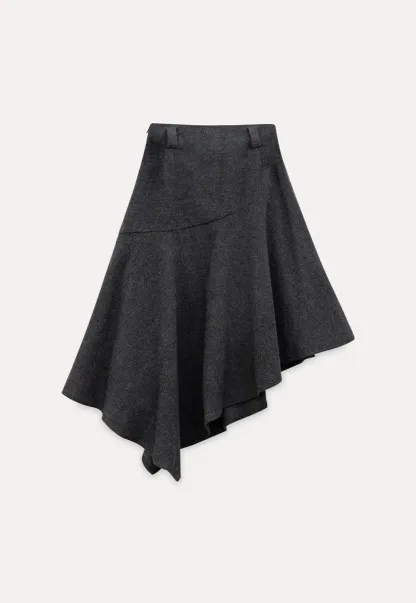 Asymmetric Wool-Blend Midi Skirt
