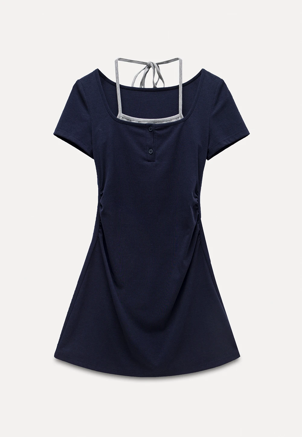 Women's Square Neck Halter Mini Dress with Ruched Waist