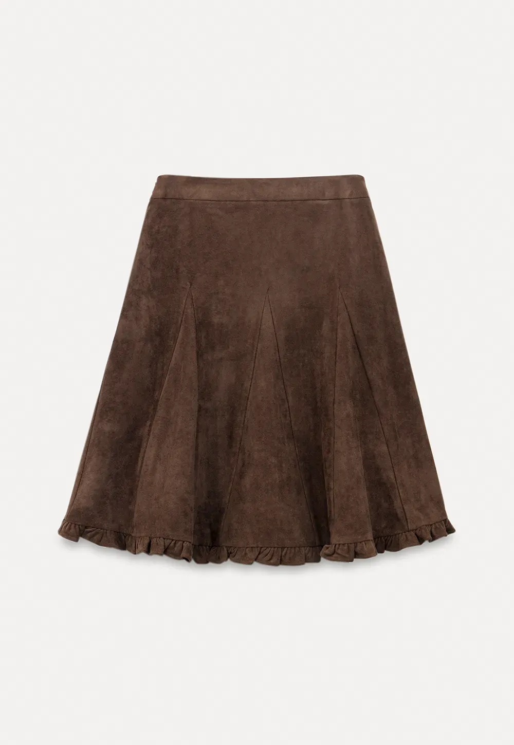 Ruffled Hem Suede A-Line Skirt