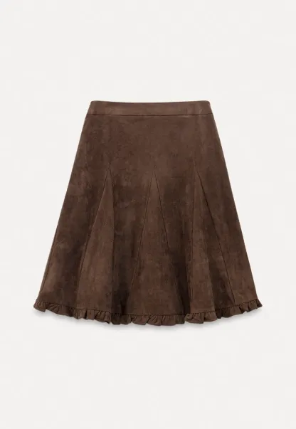 Ruffled Hem Suede A-Line Skirt