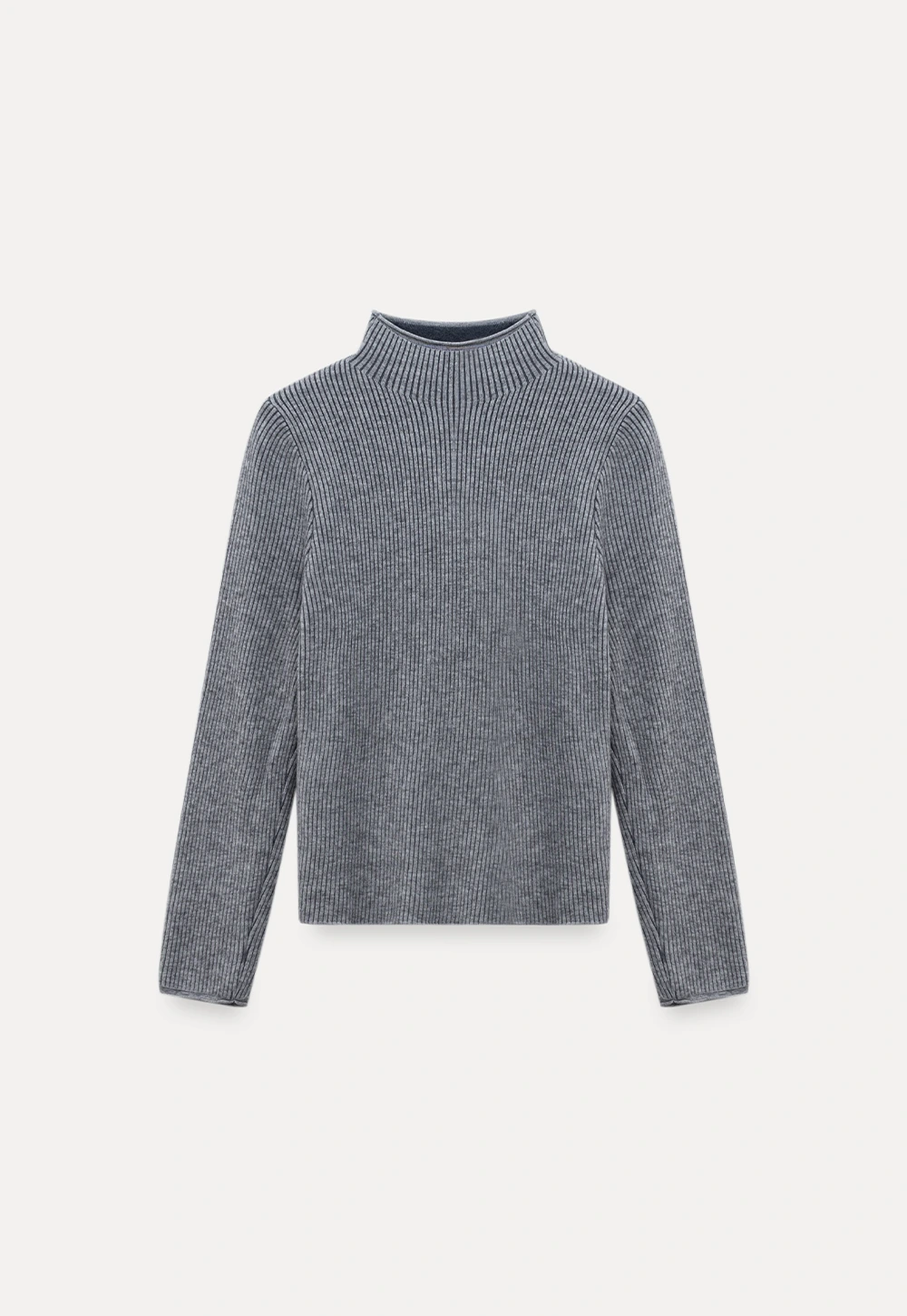 Stand-Collar Ribbed Fleece Knit Top