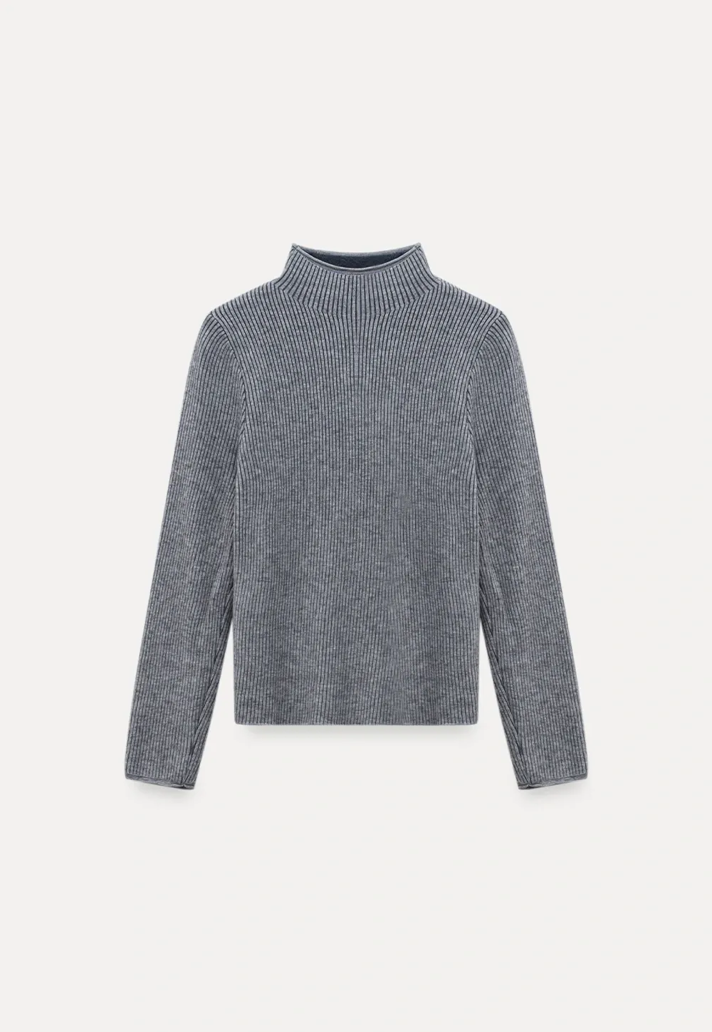 Stand-Collar Ribbed Fleece Knit Top