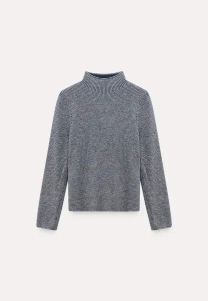 Stand-Collar Ribbed Fleece Knit Top