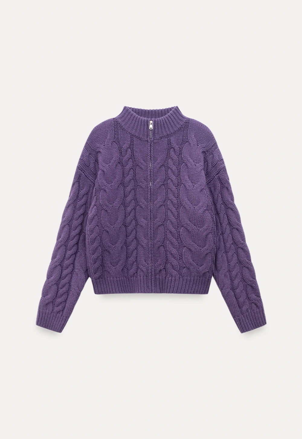 Stand-Collar Cable Zip Sweater