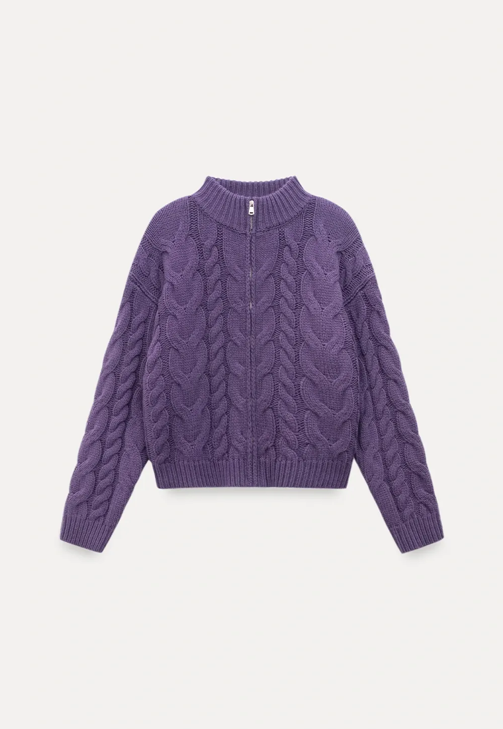 Stand-Collar Cable Zip Sweater
