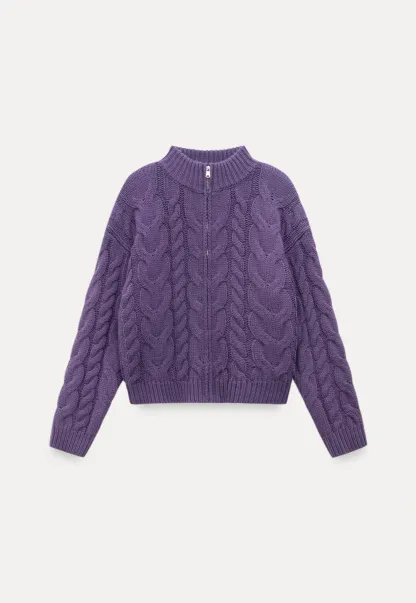 Stand-Collar Cable Zip Sweater