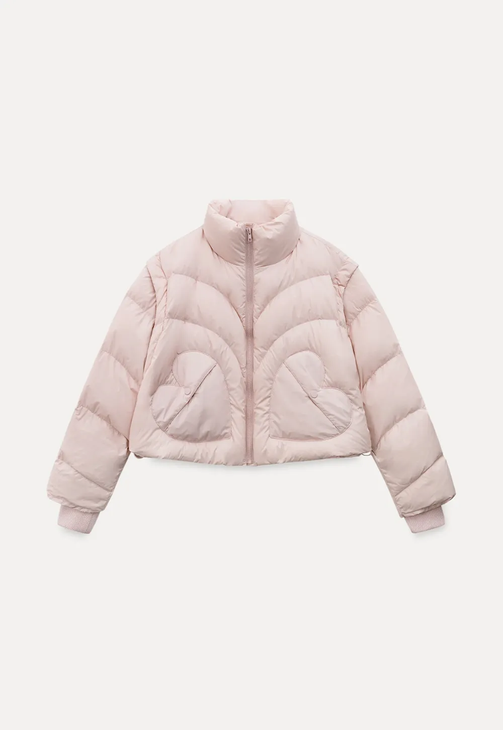 2-Way Short Puffer Jacket with Heart Pockets