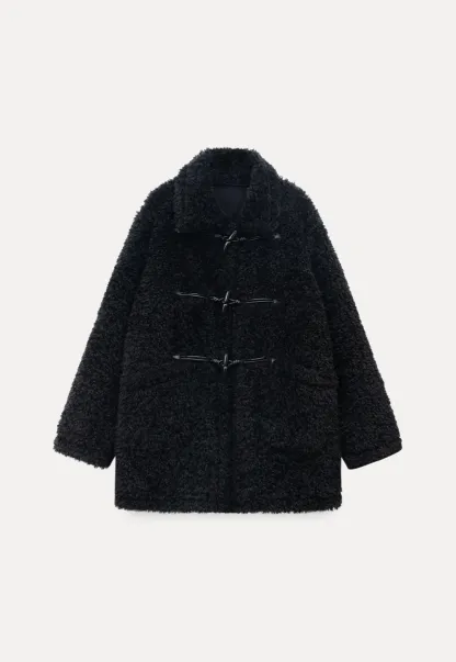 Women Fuzzy Toggle Coat Warm Winter Outerwear