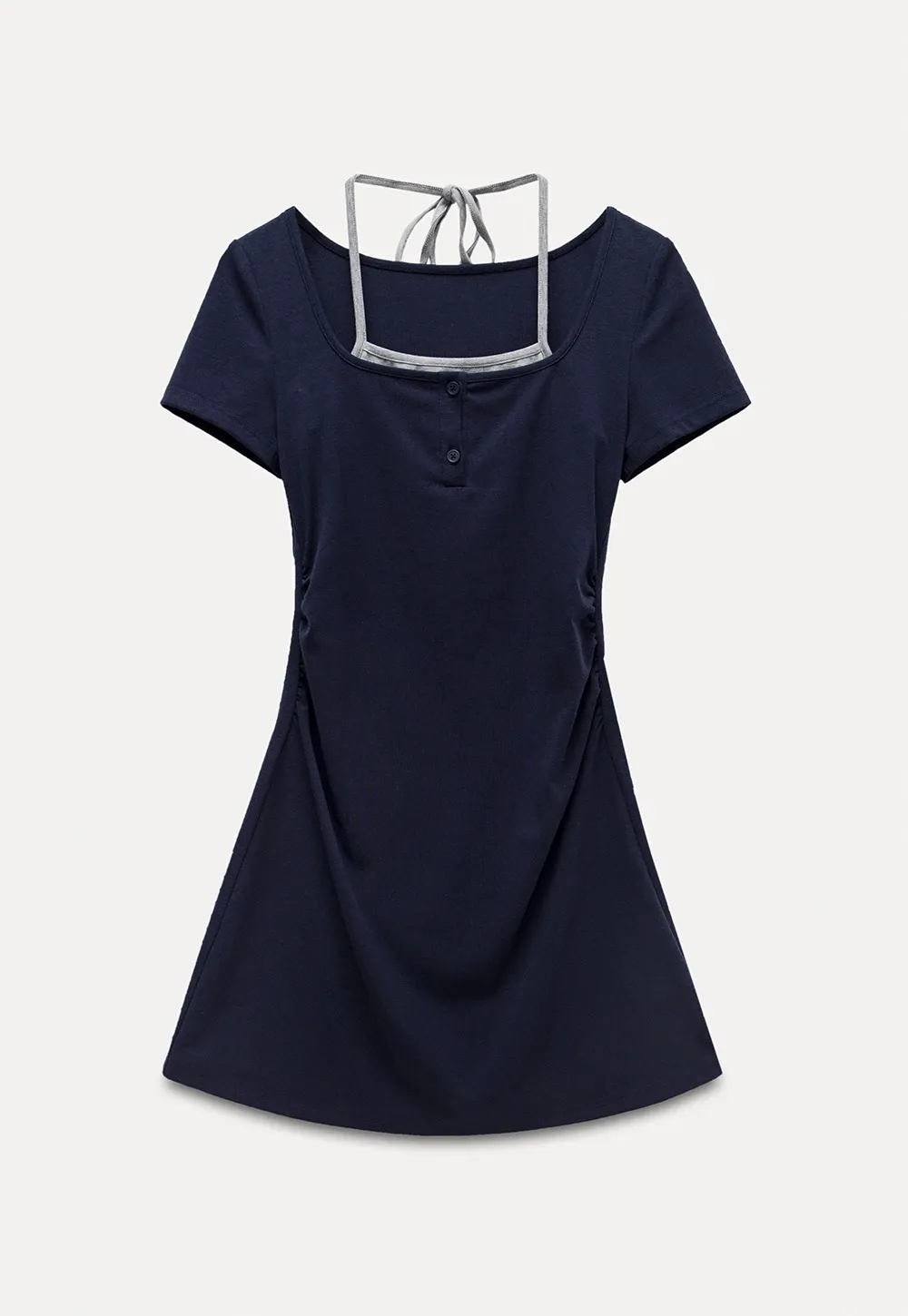 Women's Square Neck Halter Mini Dress with Ruched Waist