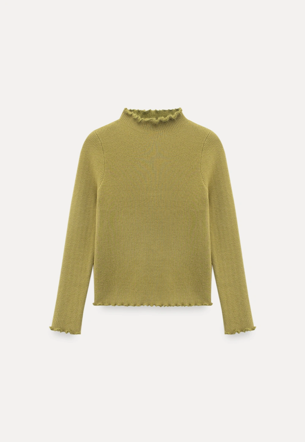Women Basic Ribbed Sweater with Ruffled Edges