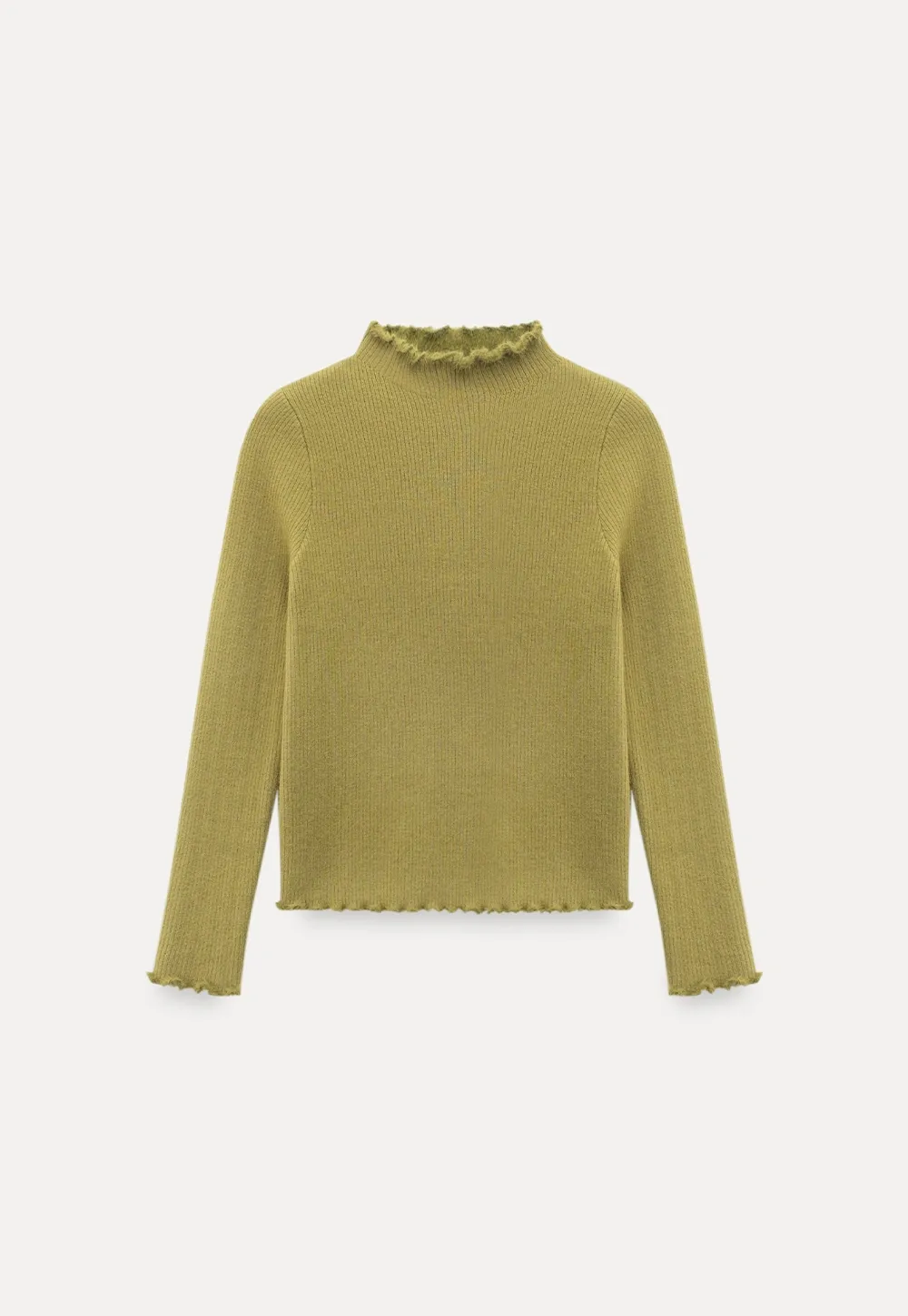 Women Basic Ribbed Sweater with Ruffled Edges