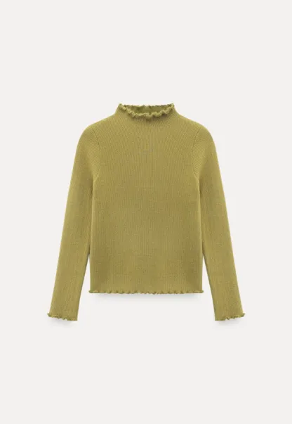 Women Basic Ribbed Sweater with Ruffled Edges