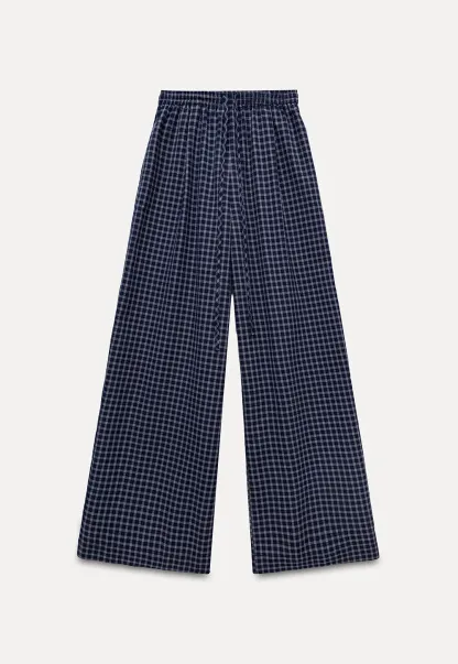 Women's Plaid Wide Leg Lounge Pants with Elastic Waist