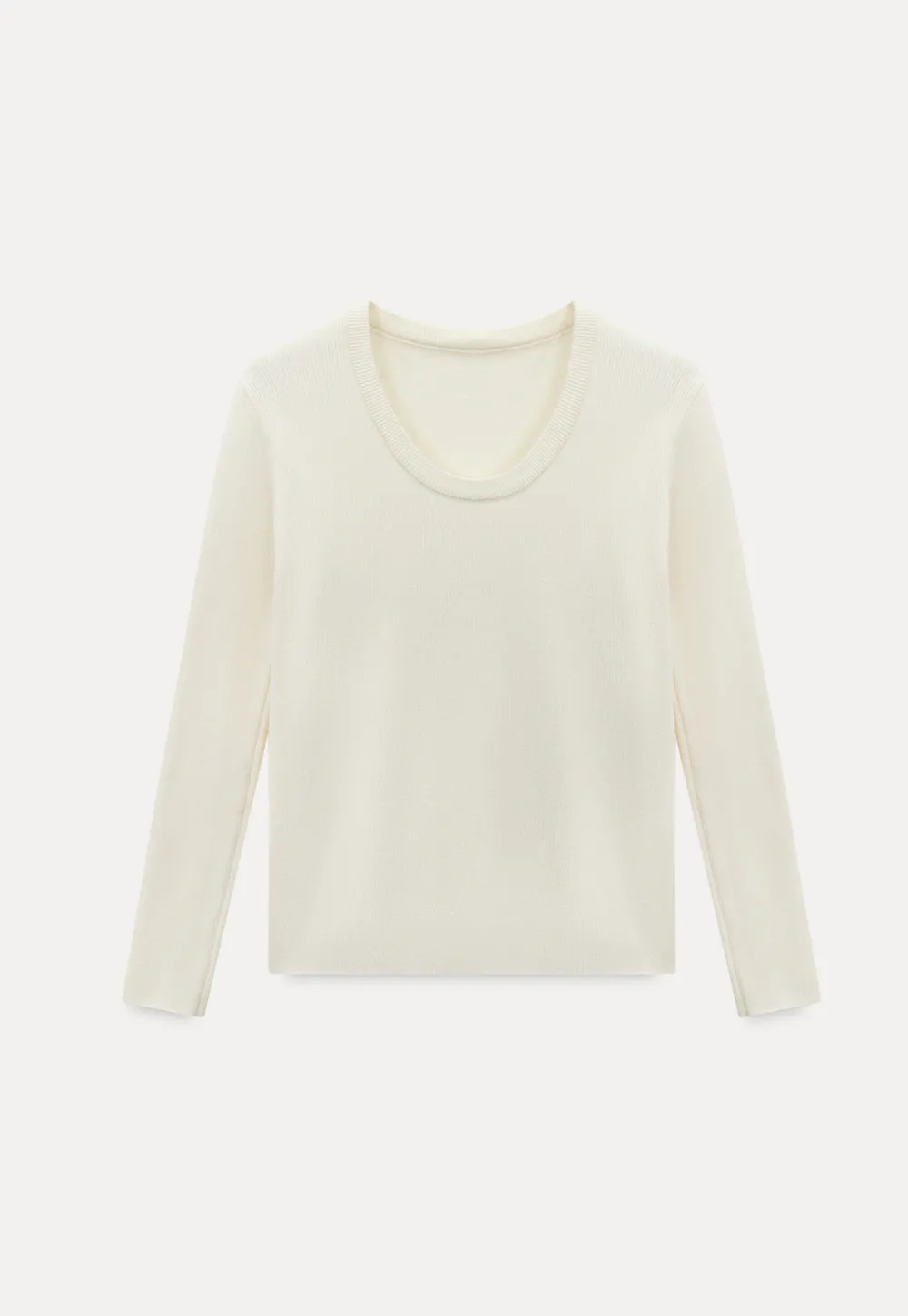 Ribbed Scoop Neck Long-Sleeve Top