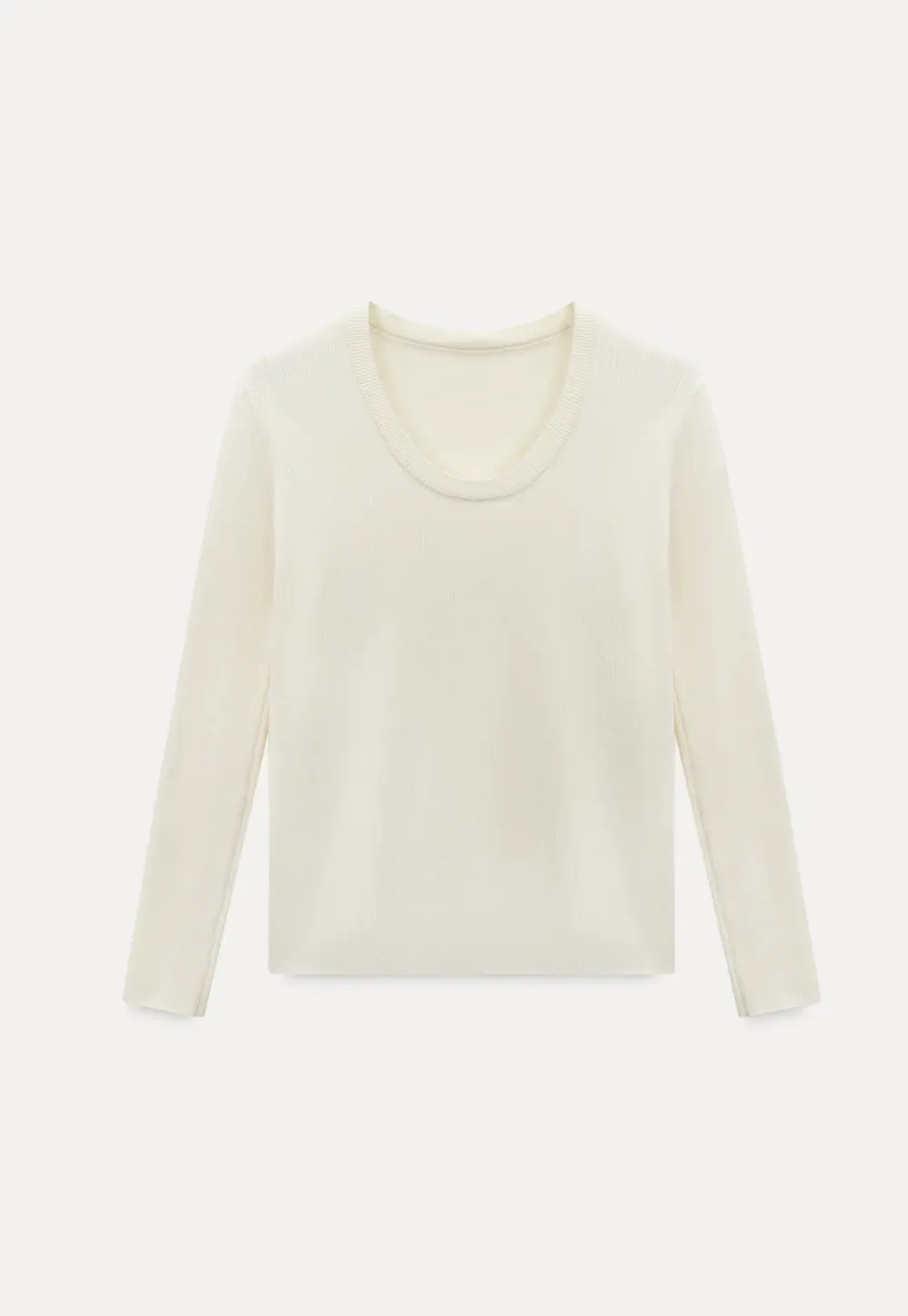 Ribbed Scoop Neck Long-Sleeve Top