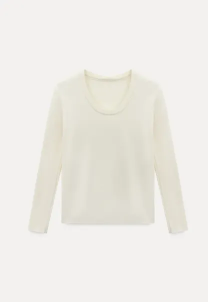 Ribbed Scoop Neck Long-Sleeve Top