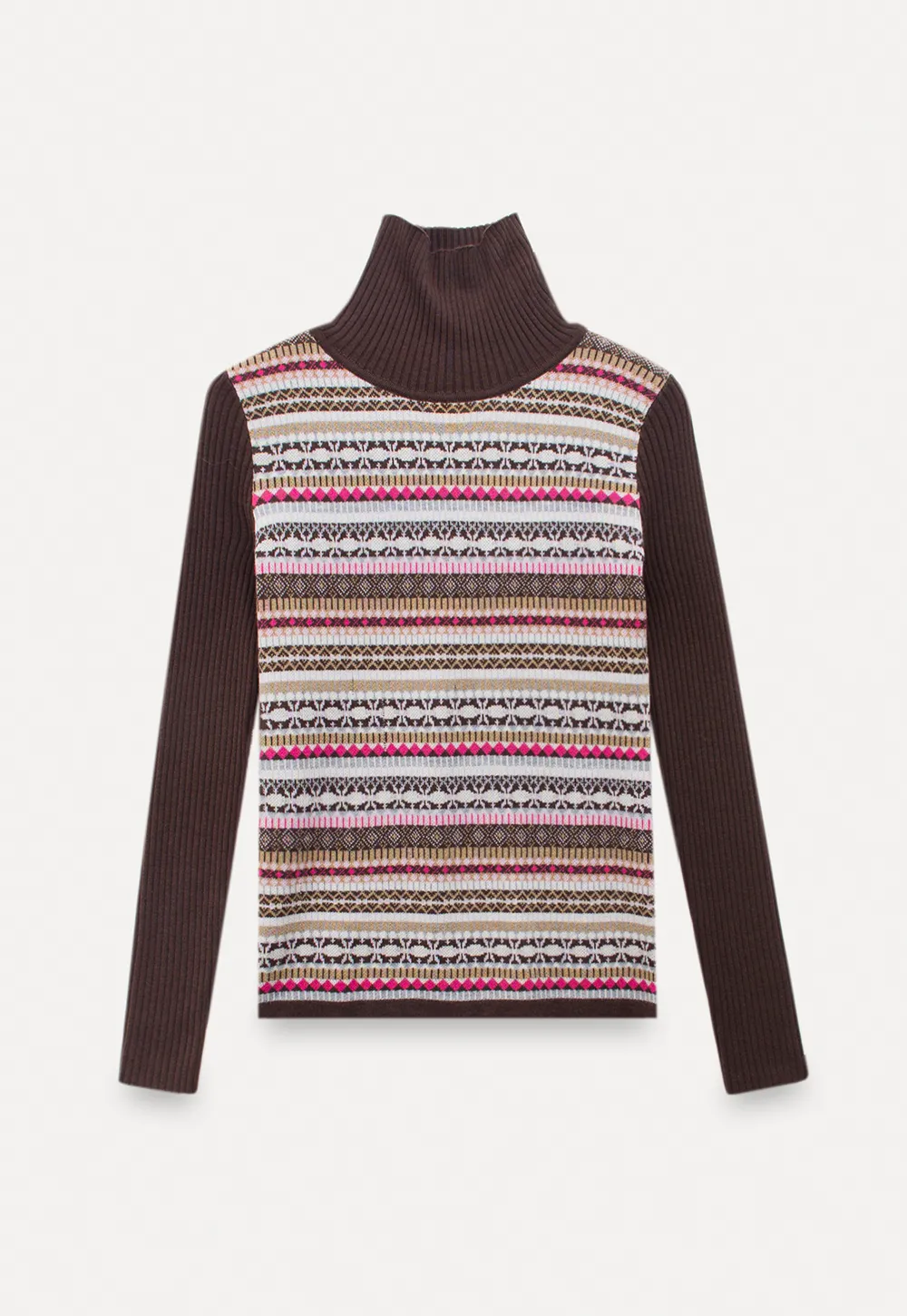 Striped Fair Isle Turtleneck Knit Top