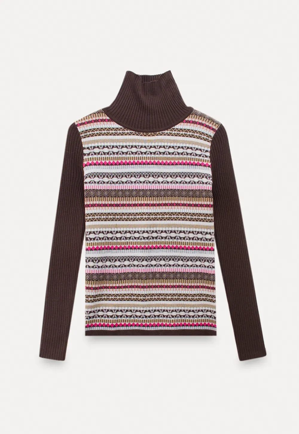 Striped Fair Isle Turtleneck Knit Top