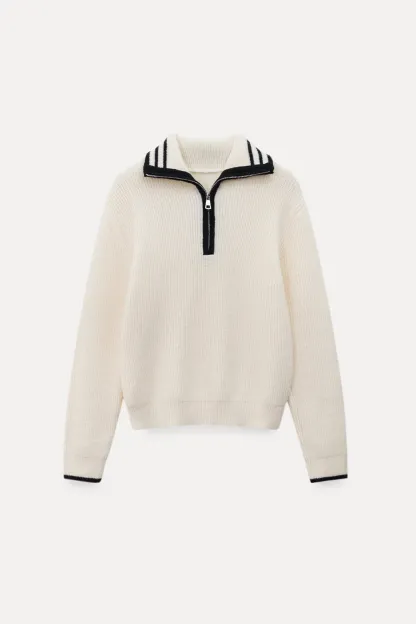 Women’s Sailor Collar Half Zip Sweater