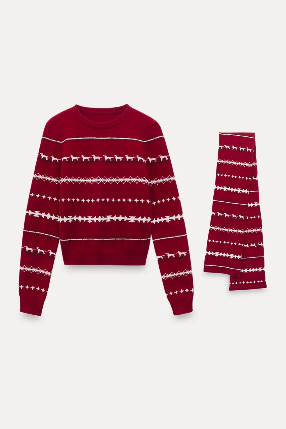 Christmas Knit Scarf With Reindeer Pattern