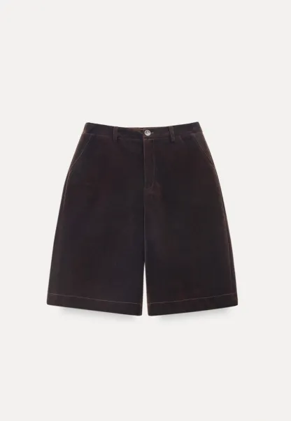 Women Stylish Corduroy Brown Shorts with Button Detail