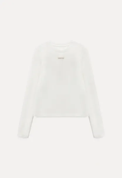 Women Simple Long Sleeve Knit Top with Logo Patch
