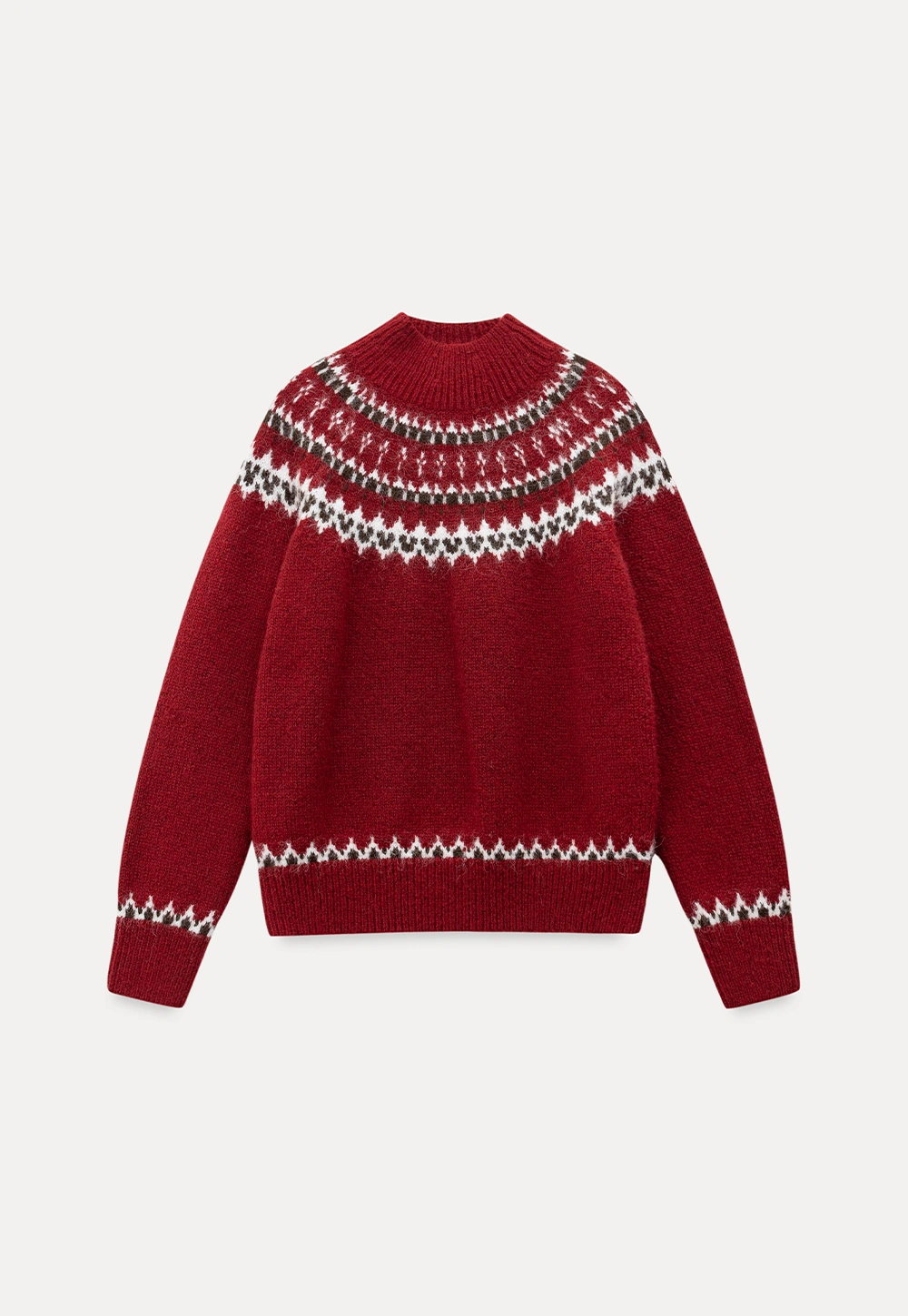 Red Knit Sweater with Fair Isle Pattern
