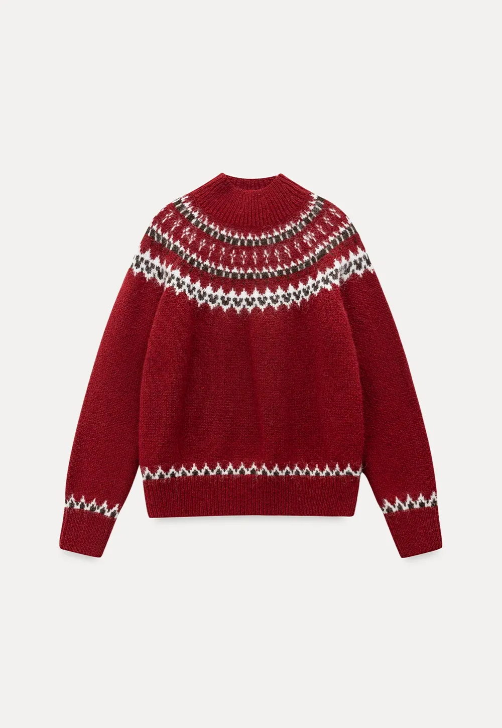 Red Knit Sweater with Fair Isle Pattern