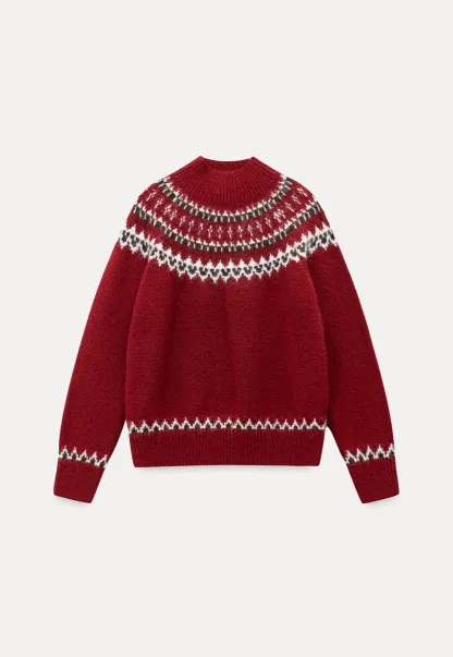 Red Knit Sweater with Fair Isle Pattern