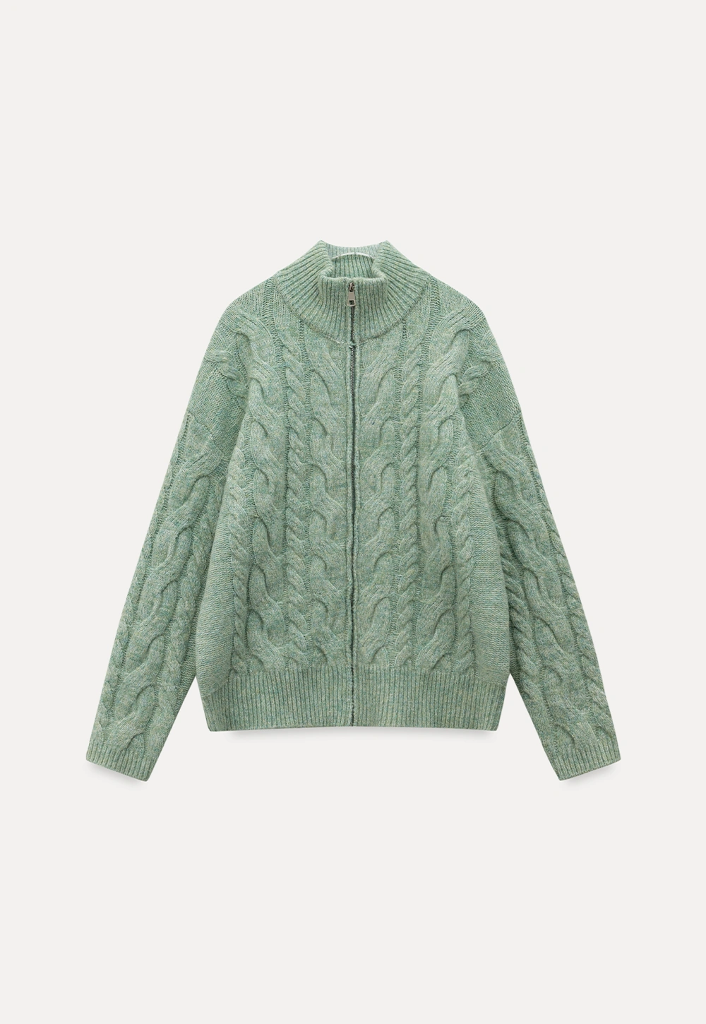 Women Cozy Cable Knit Cardigan with Zipper