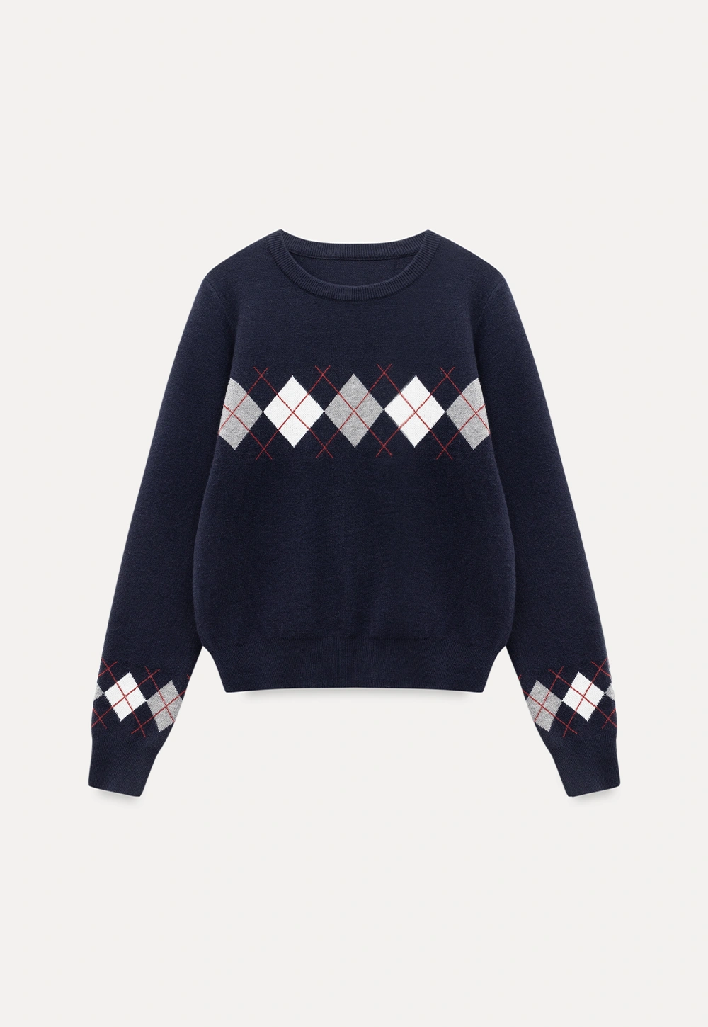 Navy Blue Sweater with Argyle Pattern for Women