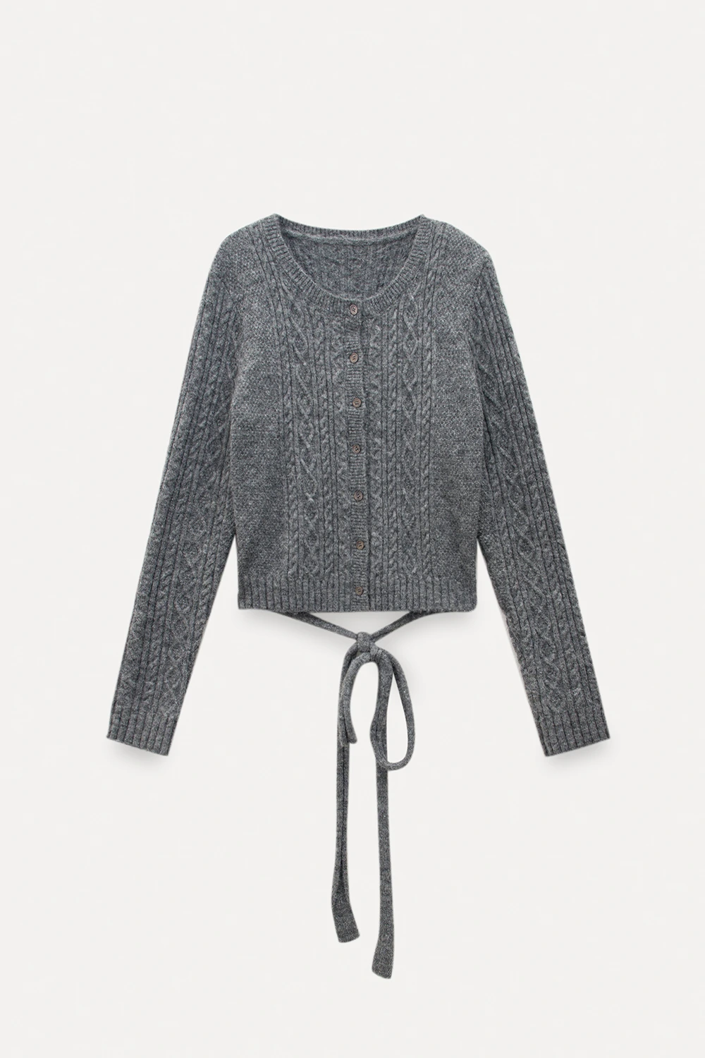Cable Knit Cardigan with Tie-Front Detail