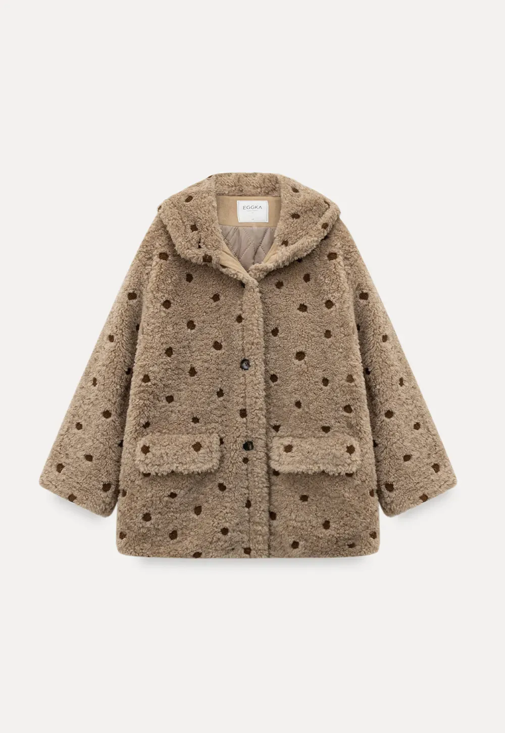 Polka Dot Teddy Fleece Hooded Coat