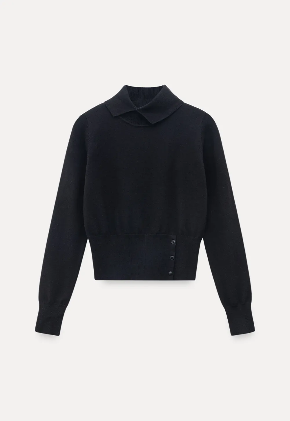 Collar Detail Knit Sweater with Side Button Hem