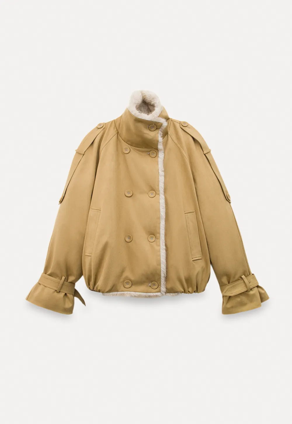 Double-Breasted Faux Shearling Jacket