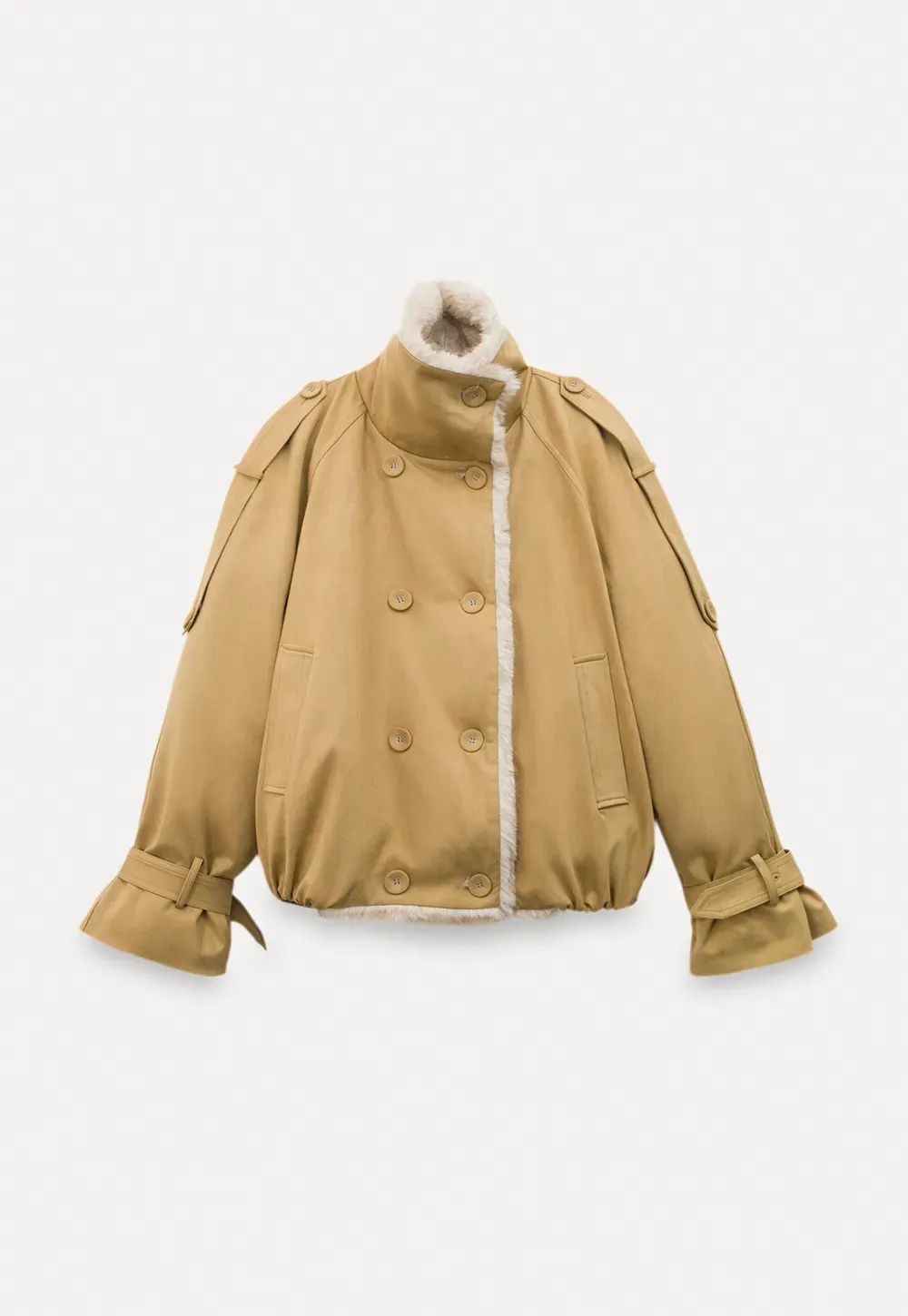 Double-Breasted Faux Shearling Jacket