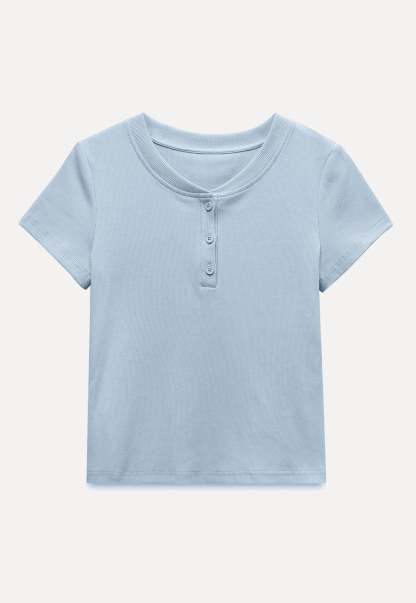 Women’s Ribbed Button Neck T-Shirt