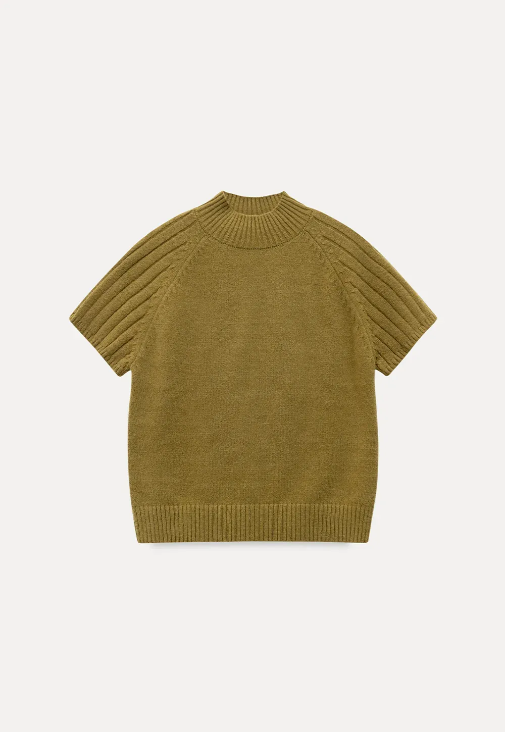 Olive Short Sleeve Mock Neck Knit Top