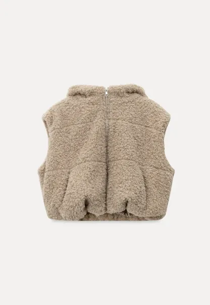 Faux Shearling Zip Vest in Beige