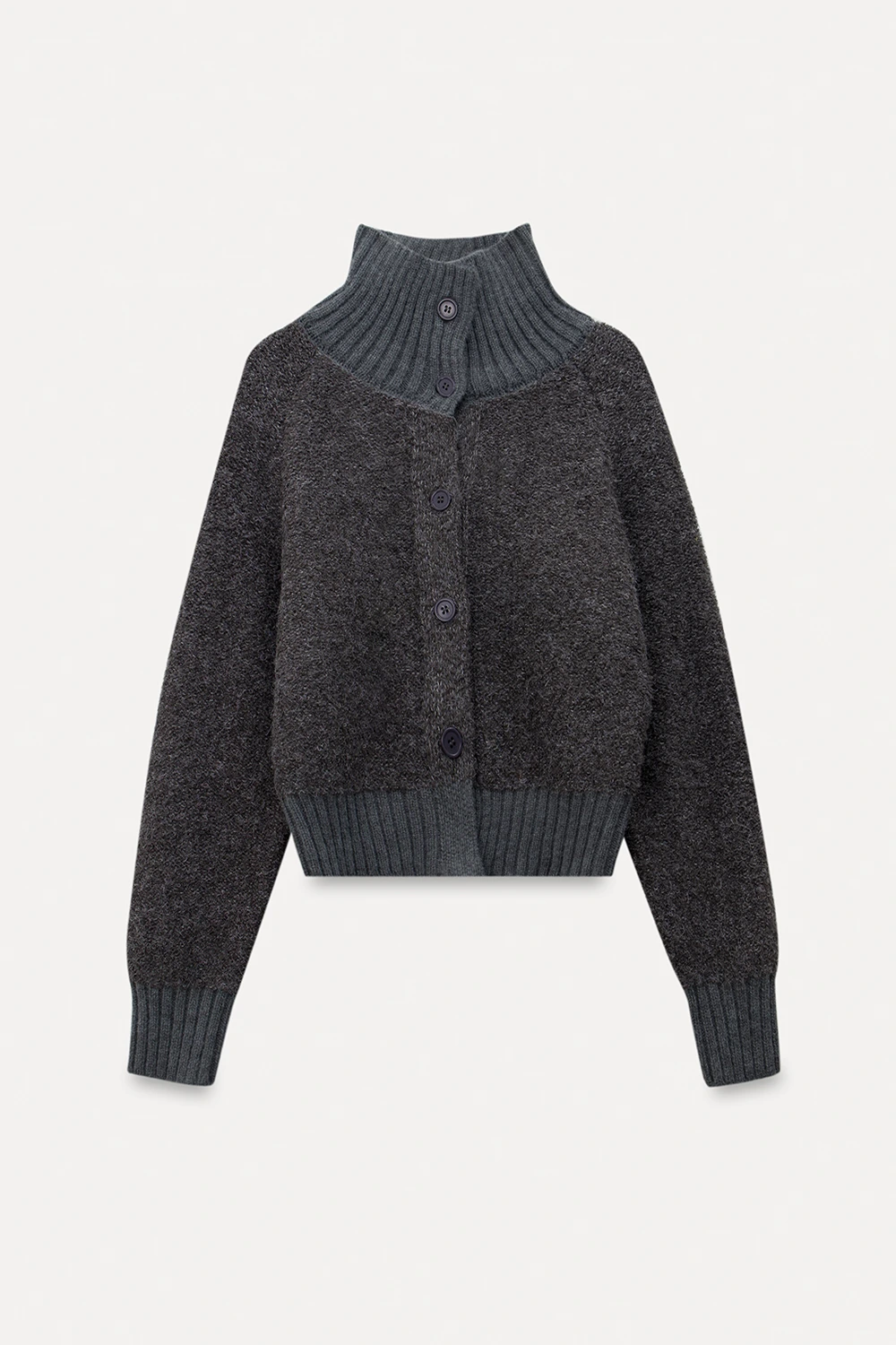 Single-Breasted High Neck Raglan Sweater