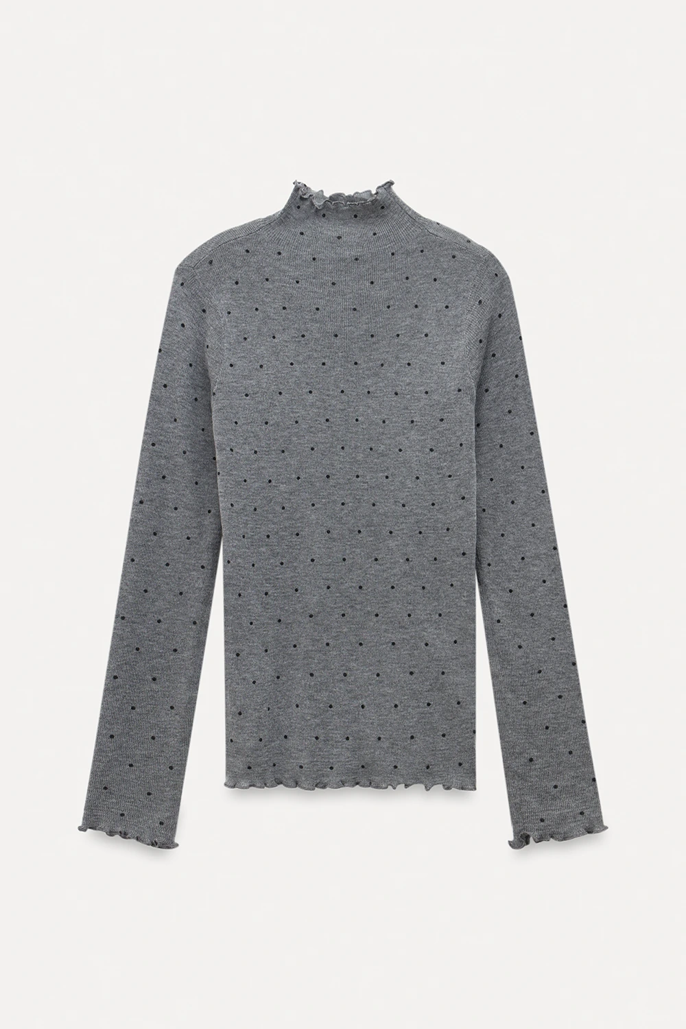 Polka Dot High Neck Ruffle Knit Top