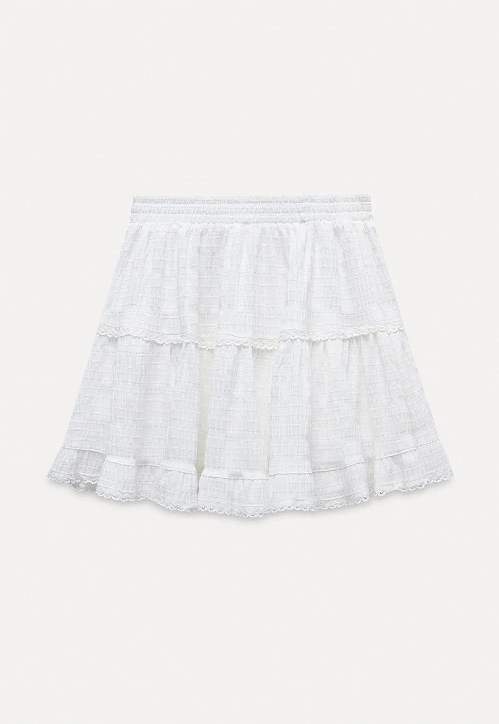 Lace-Trim White Tiered Skirt