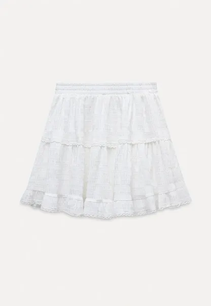 Lace-Trim White Tiered Skirt