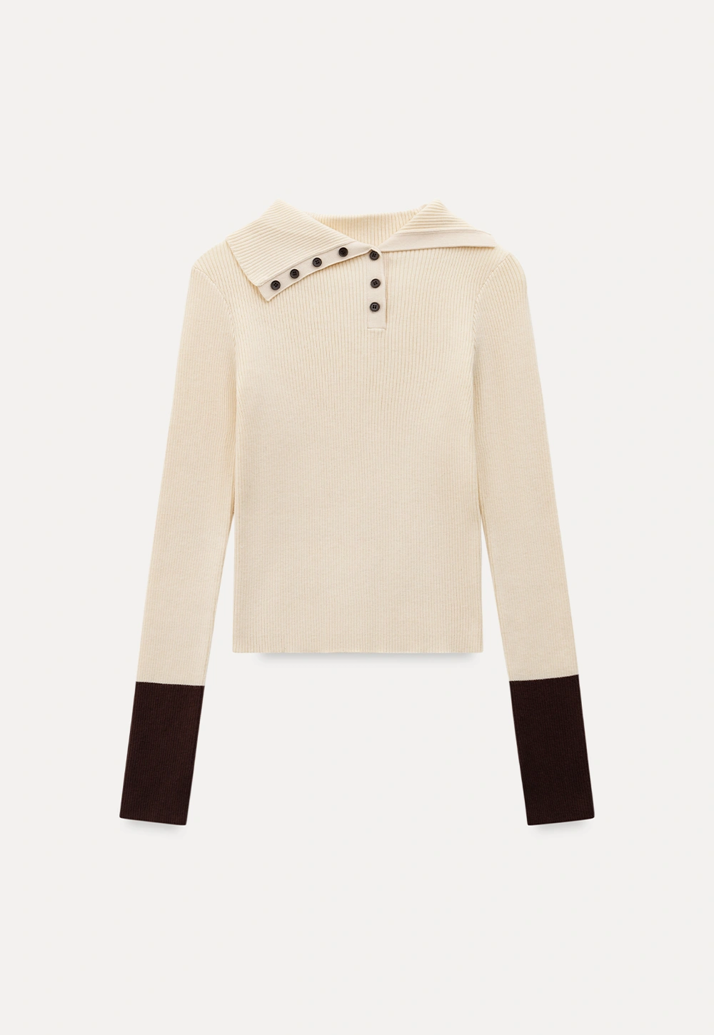 Women Stylish Ribbed Knit Top with Button Neck