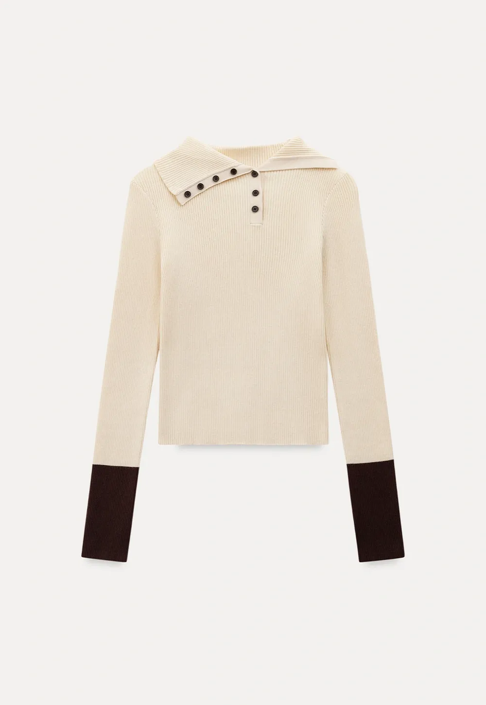 Women Stylish Ribbed Knit Top with Button Neck