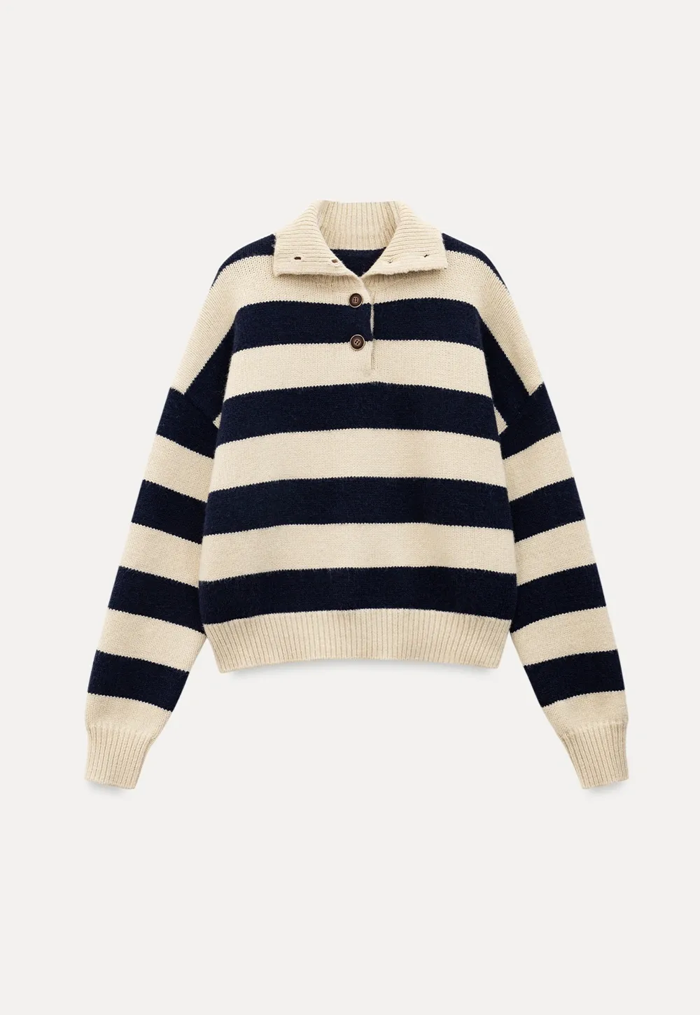 Striped Button-Down Sweater with Cozy Collar