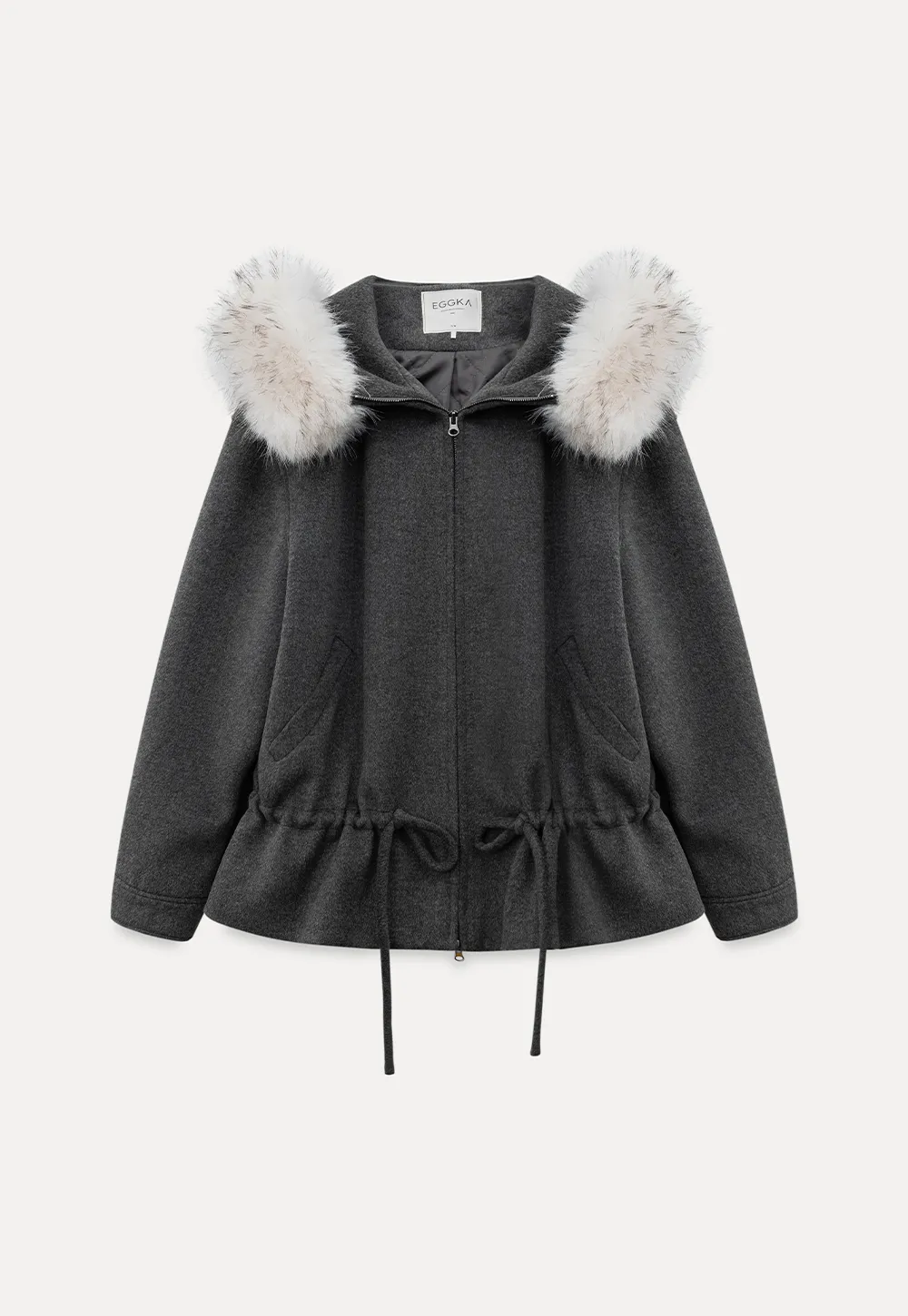 Faux-Fur Trim Hooded Charcoal Jacket